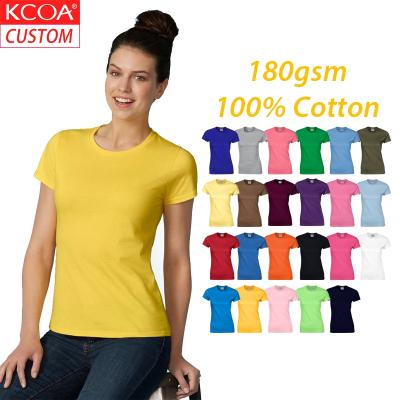 China Custom Printed Ladies 100 Cotton T-shirt 23 Colors Blank Women's Anti-shrink Plain Fast Delivery T-shirt for sale