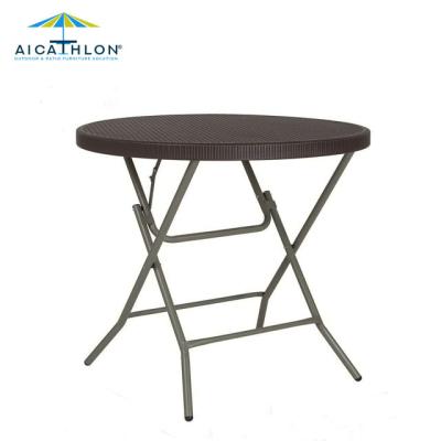 China Easy to Store 80cm Rattan Design Bistros HDPE Folding Round Party Bar Tables for Events for sale