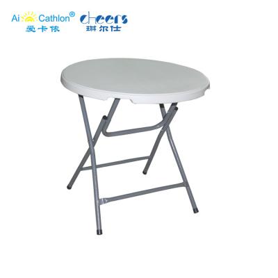 China Hot Sale Light Weight 80cm Outdoor HDPE Picnic Dining Table Top Patio Plastic Folding Round Table White for sale