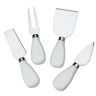 China Wholesale Viable White Ceramic 4 Pieces Handle Cheese Knife With Gift Box for sale