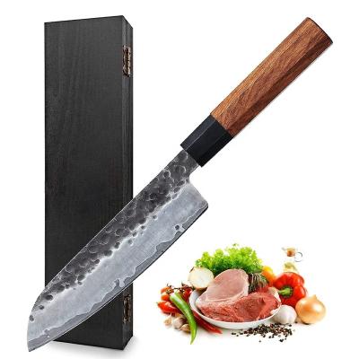 China Hot selling kitchen viable 7 inch wood handle japanese santoku knife chefs kitchen knives for sale