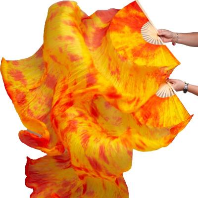 China Multiple Silk Fan Veils Long 100% Real Colors Belly Dance Fan Performance Wholesale Bamboo Dance Real Silk Fans for sale