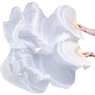 China Multiple Silk Fan Veils Long 100% Real Colors Belly Dance Fan Performance Wholesale Bamboo Dance Real Silk Fans for sale