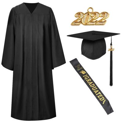 China Simple American Graduation Gown Bachelor Costume with Hat and Hood Custom Black Graduation Gown Adults Black Shawl Graduation for sale