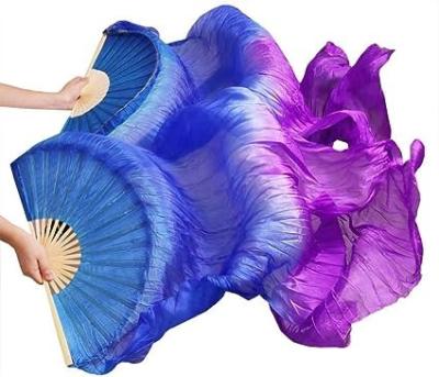 China Multi Fan Silk White Veils Long 100% Belly Dancing Performance Real Belly Fans Wholesale Real Silk Fans Bamboo Dance Fans for sale