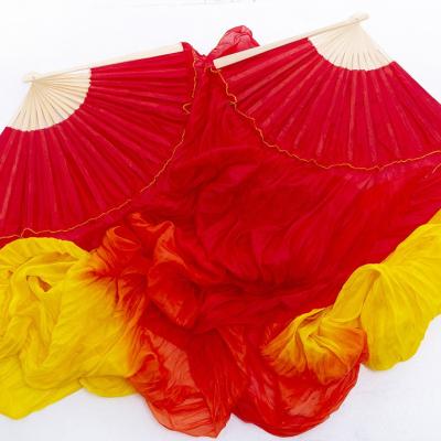 China Wholesale 100% Real Fan Bamboo Silk Belly Dance Fans Belly Colors Veils Multiple Performance Dance Long Real Silk Fans for sale