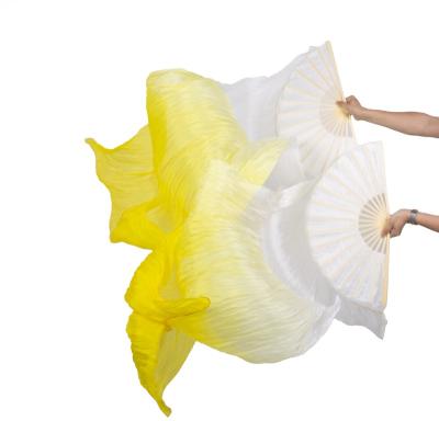 China Real Colors Belly Dancing Fan Multiple Silk White Fan Veils Long 100% Wholesale Real Silk Fans Performance Dance Fans for sale