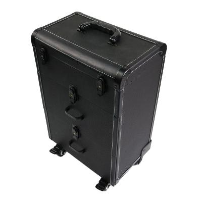 China Dustproof/Waterproof/Fireproof Makeup Train Case On Wheels Lockable Artist Makeup Cosmetic Trolley Case for sale