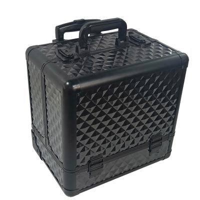 China Dustproof/Waterproof/Fireproof Aluminum Rolling Cosmetic Organizer Makeup Box Train Case Professional Trolley Artist for sale