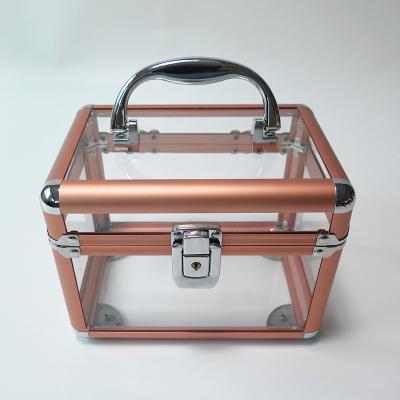 China Portable Rose Gold Acrylic Cosmetic Case Classic Transparent Makeup Small Case for Girlfriend and Wife for sale