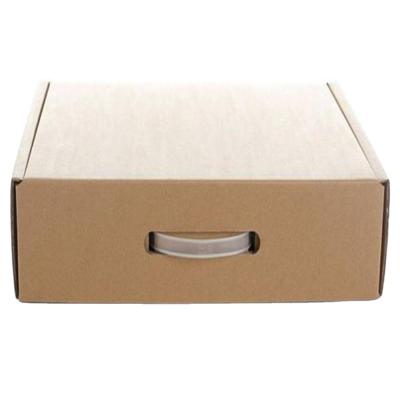 China Customized Plain Brown Die Cut Paper Corrugated Cardboard Folding Gift Packaging Recyclable Box With Plastic Handle for sale