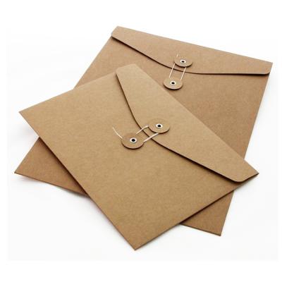 China Custom Eco wholesale price kraft paper button closure envelopes a4 twine envelopes for sale