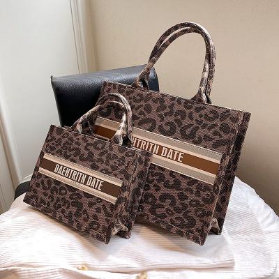 China PORTABLE large capacity denim leopard women shoulder bags canvas female tote bags eco friendly with logo for sale