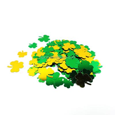 China Hot Selling St Patricks Day Festival Card Small Shamrock Irish Plastic Green Multicolor Glitter Clover Party Card For Party Decoration for sale