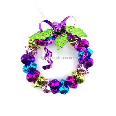 China Popular Jingle Bell Wreath Door Christmas Home Stage Hanging Decoration Custom Christmas Mini Jingle Bell Circle Metal Christmas Ornament for sale