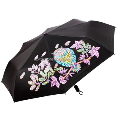 China Straight Rod Umbrella Hot Sale Folding Color Changing Umbrella Owl Magic Umbrella for sale