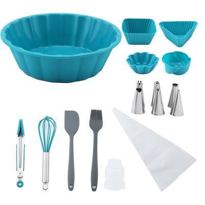 China Sustainable 17Pcs Silicone Cake Mold Set Baking Tools Silicone Spatula Beater Set Silicone Bakeware Sets for sale