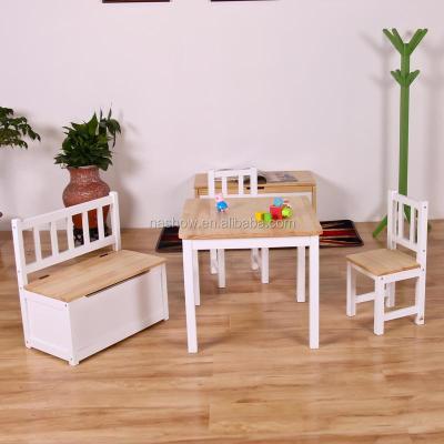 China LMMS-017 Beautiful Plan Pine Wood Environmental Material Child Furniture Wooden Cubby Kid's Table And Chair for sale