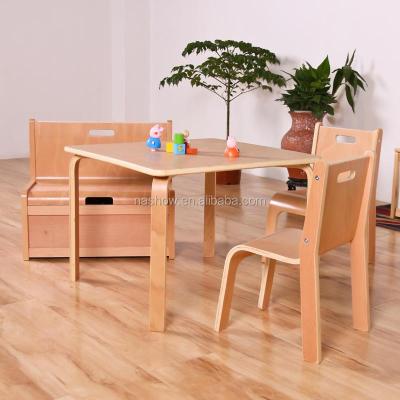 China Environmental Material Popular Kindergarten Furniture Wooden Cubby Plan LMMS-015 Kid Child Table And Chair for sale