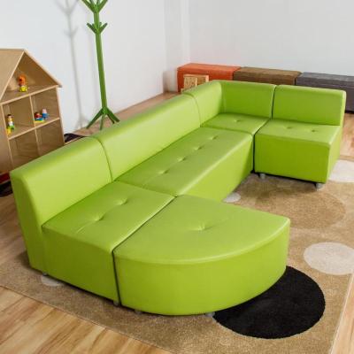 China Nashow LMKS-002 Modern Wood Frame Green Kids Safety Children's Safety Black Cortical Corner Sofa Kindergarten Furniture for sale