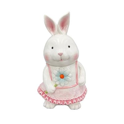 China 2022 Ceramic Handcrafted Rabbit's New Canister Cookie Jar Storage Jar Food Grade Hand Paint Canister BSCI SEDEX Audited Factory for sale