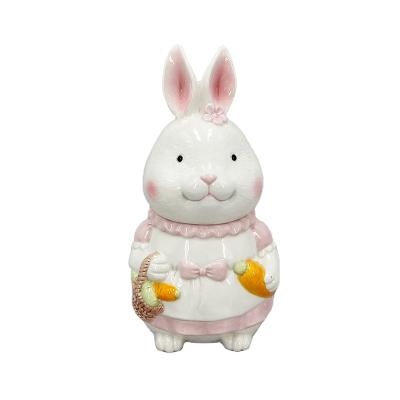 China Rabbit Easter handcrafted ceramic decor. 2022 new design cookie jar BSCI SEDEX audited factory wholesale canister cookie jar storage jar for sale