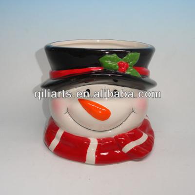 China Snowman Eco - Friendly Design Ceramic Christmas Flower Pots for sale