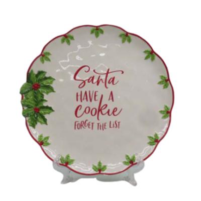 China Sustainable Santa Ceramic Words Christmas Customs Words Red Dish for sale