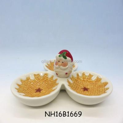 China Sustainable Ceramic High Quality Santa Claus Divided Retailer Hot Wholesale Christmas Ceramic Bowl Decor. cheap factory exw price. for sale