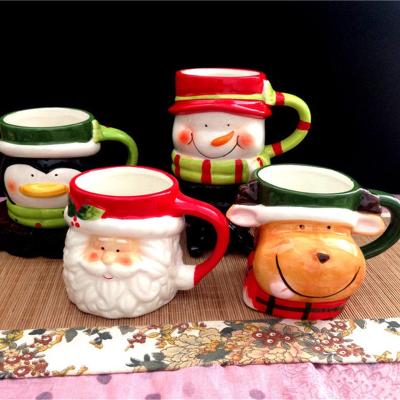 China Viable Christmas Ceramic Tea Mugs Funny Cute Santa Claus Snowman Penguin Elk Girls Tumbler Mug Coffee Travel 350ml Gift For Friends for sale