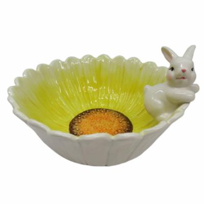 China Handmade Soft Pink 3D Dolomite Easter Bunny Flower Bowl and Bunny Painting Candy Bowl Viable With Handle For Kid Gift for sale