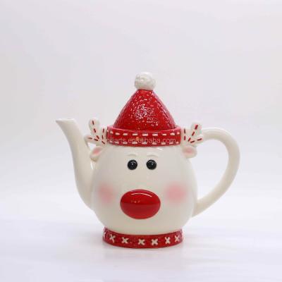 China Sustainable Shape Christmas Ceramic Santa Teapot For Christmas for sale