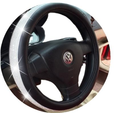 China Eco-Friendly Bling Crystal Steering Wheel Cover Black Leather Auto Steering Wheel Cover for sale