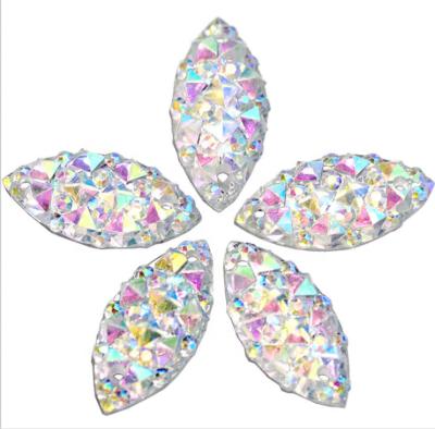 China Flatback 7*15 Shuttle Eye ab Rainbow Wedding Dress Resin Crystal Rhinestone Sew On Stone for sale