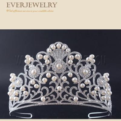 China Wedding Accessorize Beautiful Hair Jewelry Bride Pageant Crown Pearl Tiara Crowns for sale