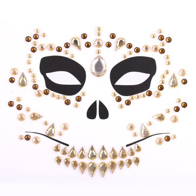 China Plastic Material Festival Halloween Ghost Gem Stone Sticker Face Makeup Temporary Rhinestone Stickers for sale