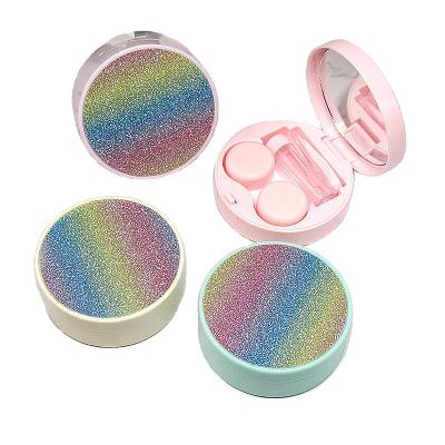 China Wholesale Durable Luxury Bling Glitter Eye Contact Lens Case Set Case With Mirror Container Nits Estuches Packaging Boxes for sale