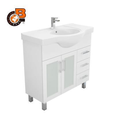 China Modern semi recessed bathroom vanity with glass door for sale