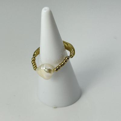 China Beach Wind Pearl Beaded Ring Gold Elastic Freshwater Pearl Stacked Ring Simple Custom Beads for sale