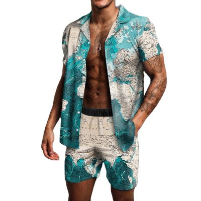 China 3D Digital Printed Men's Casual Short Sleeve Shirt Suit Two Piece Men's Shirts And Shorts Vacation Shirt Aloha for sale