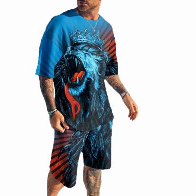 China Breathable Mens 3D Printed T-Shirt And Shorts Two Piece Set Mens Sports Wear Jogging Suit Yoga Exercise Clothing for sale