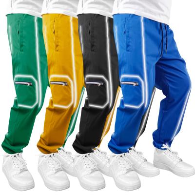 China Breathable Factory Outlet Casual Loose Reflective Stripes With Drawstring Professional Fitness Sports Micro-elastic Cargo Pants for sale