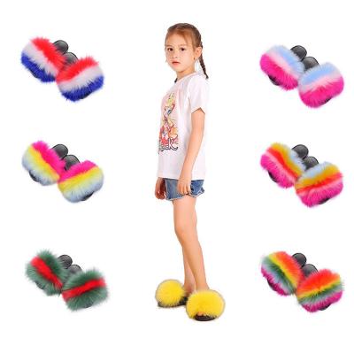 China Breathable Girl's Fluffy Slippers Fashion Sandal Imitation Fur Luxury Indoor Slippers Custom Girls Slippers for sale