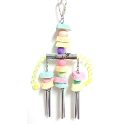 China Viable High Quality Triple Parrot Toy With Bird Calcium Tablets, Metal Toy For Parrots With Bird Wind Chime Treats for sale