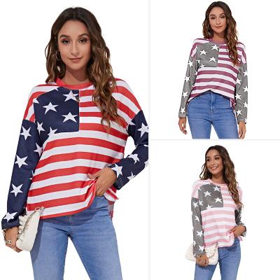 China Wholesale Customized Breathable American Flag Printed Ladies Tops Ladies Printed T-Shirts for sale