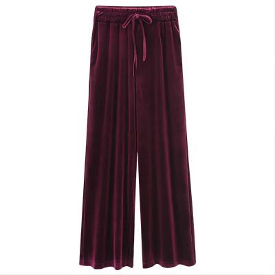 China New Fashion Casual High Anti-wrinkle Loose Waist Plus Size Women's Drawstring Leg Velvet Wide Leg Pants for sale