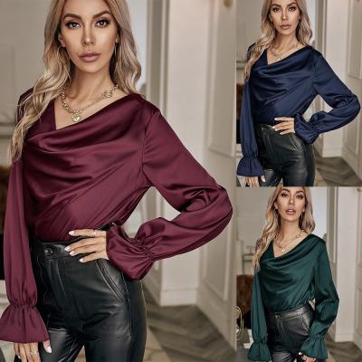 China Anti-pilling 2022 elegant main stack collar set elegant main collar set satin temperament first spring straight women's shirt for sale