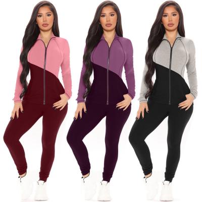 China 2021 Fashion Women Patchwork Sweat Suit Breathable 2 Piece Outfit Lounge Wear Set Women for sale