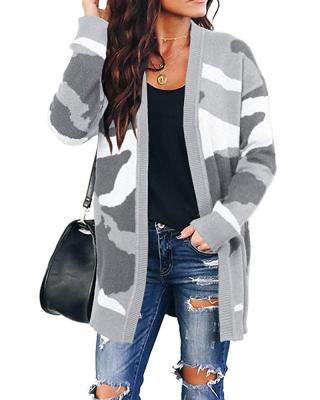 China 2021 New Anti-wrinkle Fashion Camouflage Custom Casual Loose Ladies Knitted Cardigan for sale