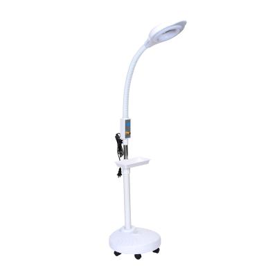 China Best Selling Salon White Stand Plastic Beauty Magnifying Lamp Led On Trolley Base Illuminated Magnifying Lens for sale